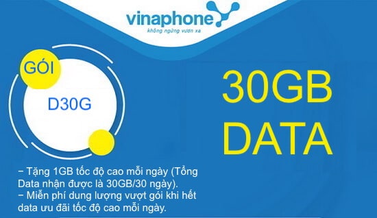 Hướng dẫn đăng ký gói cước D30G Vinaphone.